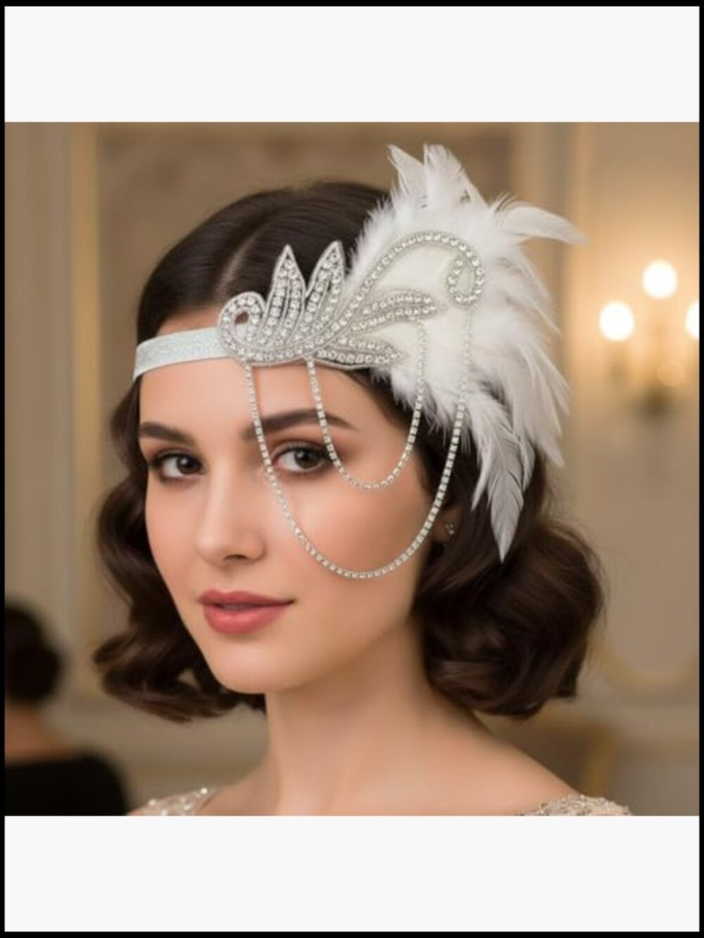 Flapper Vintage Peacock Feather Gatsby Beaded Tassel Headpiece - Picture 2 of 5